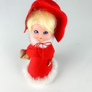 Vintage Red Caroler Christmas Tree Topper Ornament Kitschy Figure Made in Japan